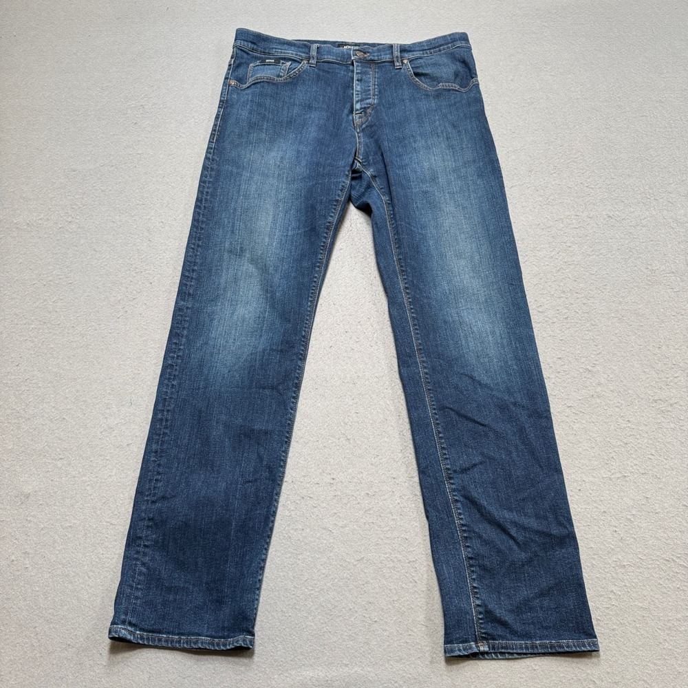 Hugo Boss Jeans Men's 36x32 Blue Stretch Button Fly Straight Leg Mid Rise